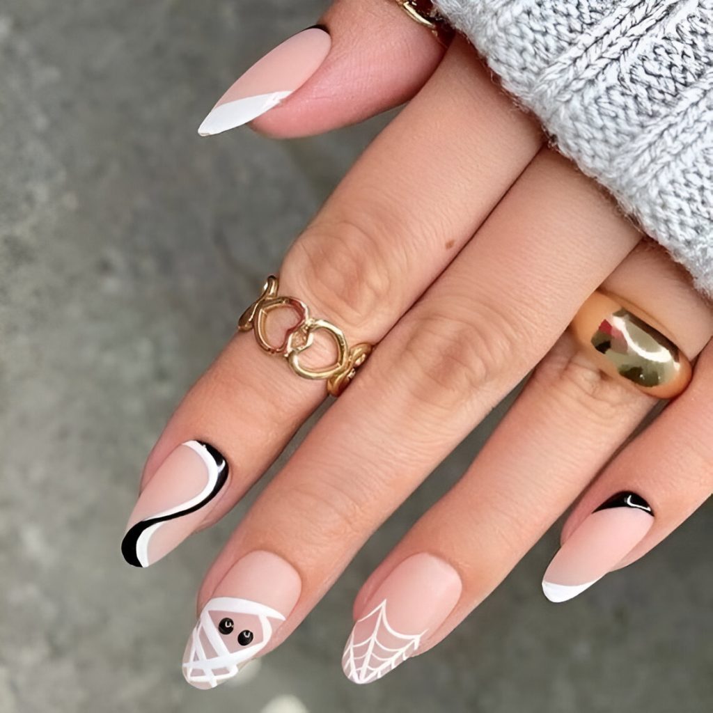 Simple Halloween Nails With Abstract Design
