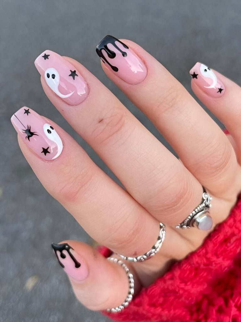 Simple Halloween Nails With Ghosts