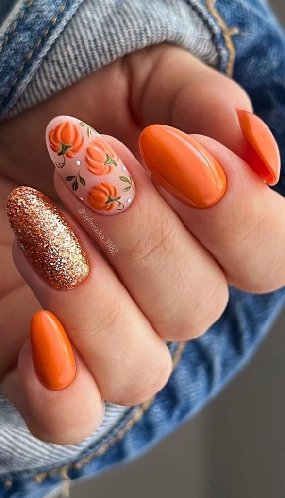Simple Pumpkin Fall Manicure