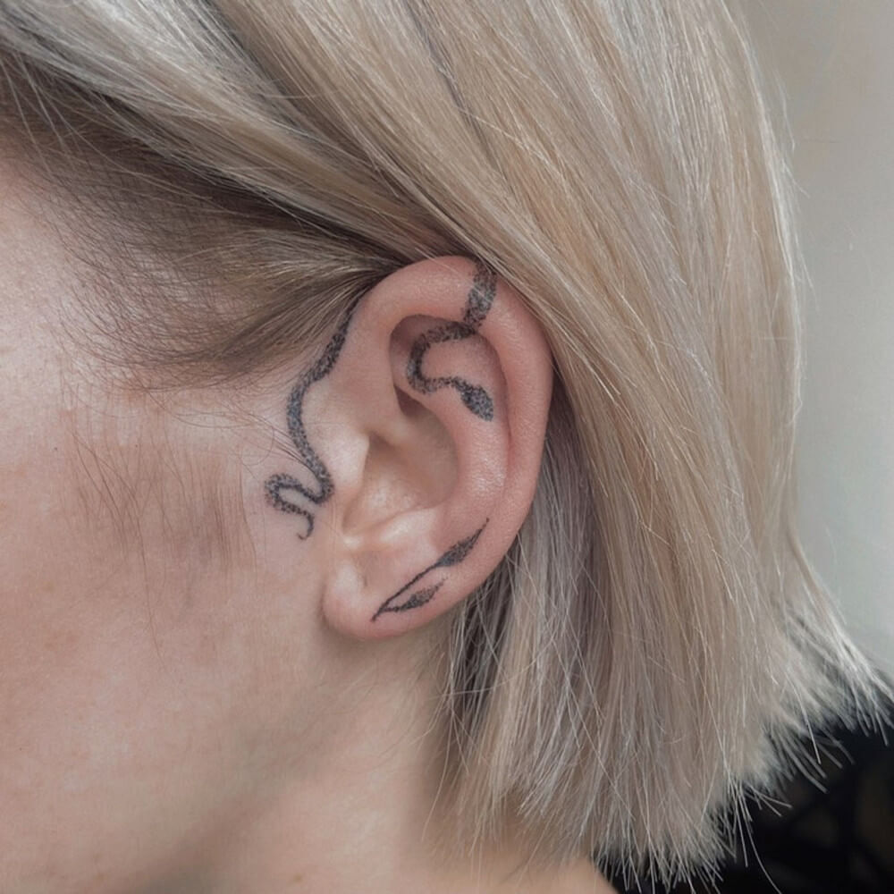 Snake and Vine Ear Tattoo