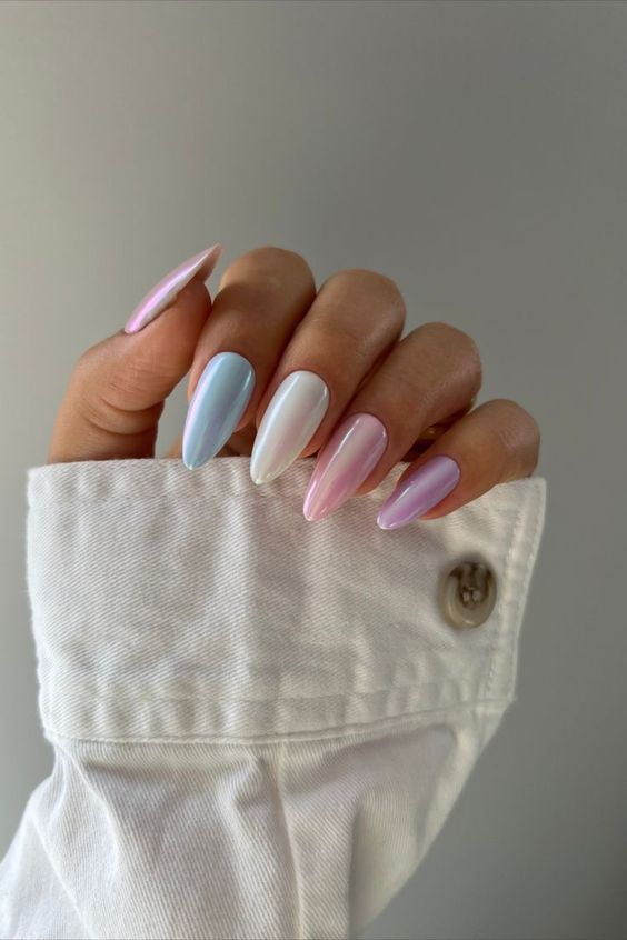 Soft Chrome Pastel Nails