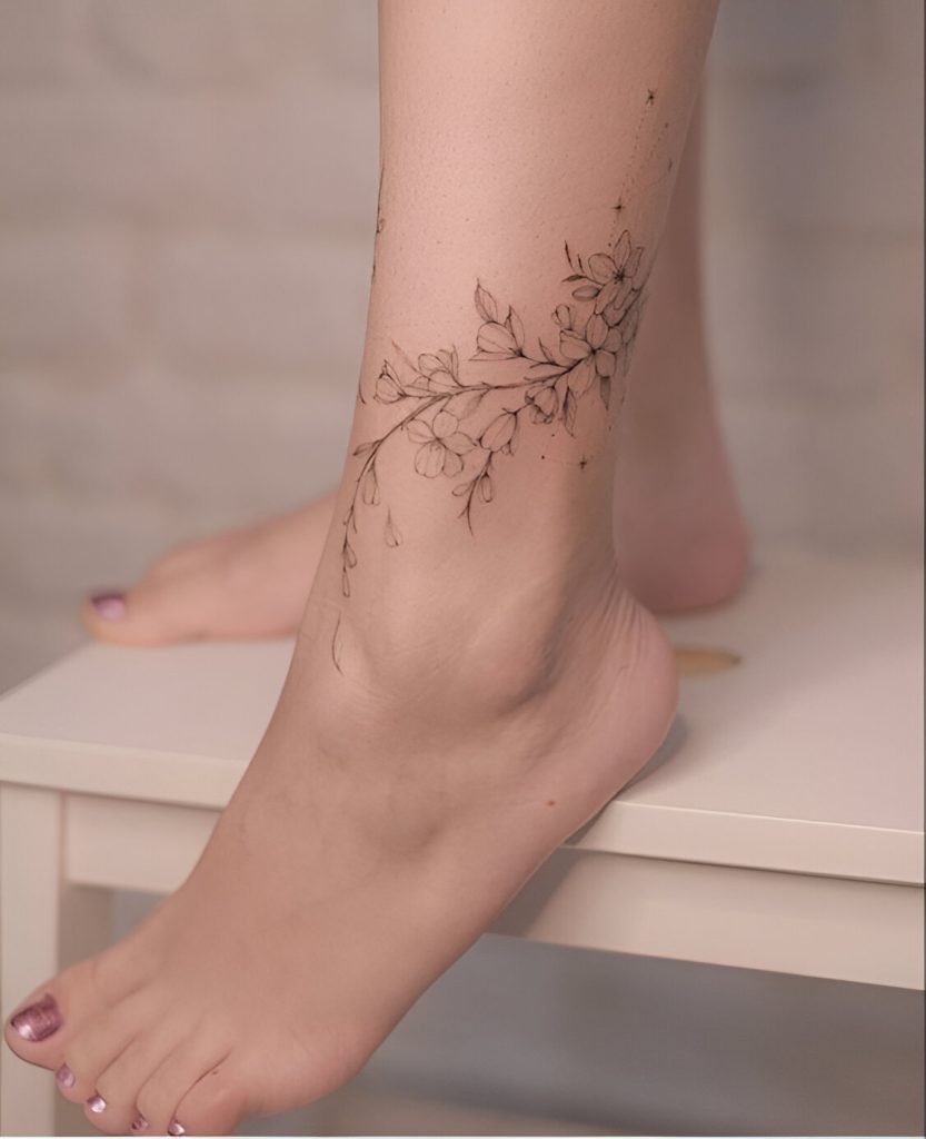 Soft Floral Ankle Bracelet Tattoo