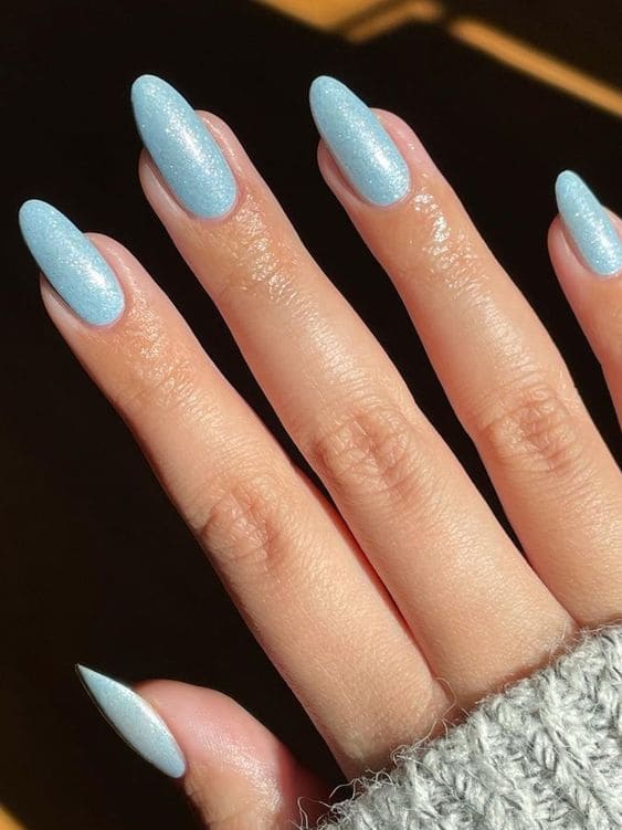 Sparkling Light Blue Nails