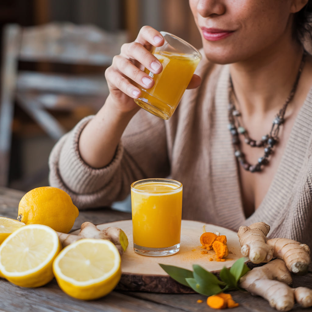 Spicy Ginger Lemon Shot With Turmeric