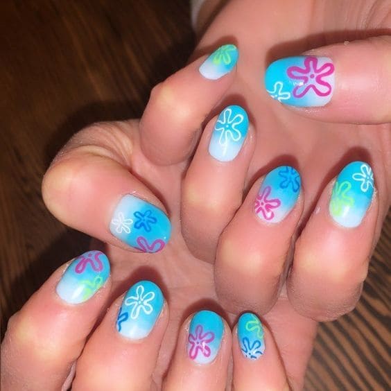 SpongeBob Inspired Blue Summer Nails
