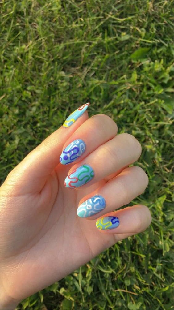 SpongeBob Inspired Blue Summer Nails