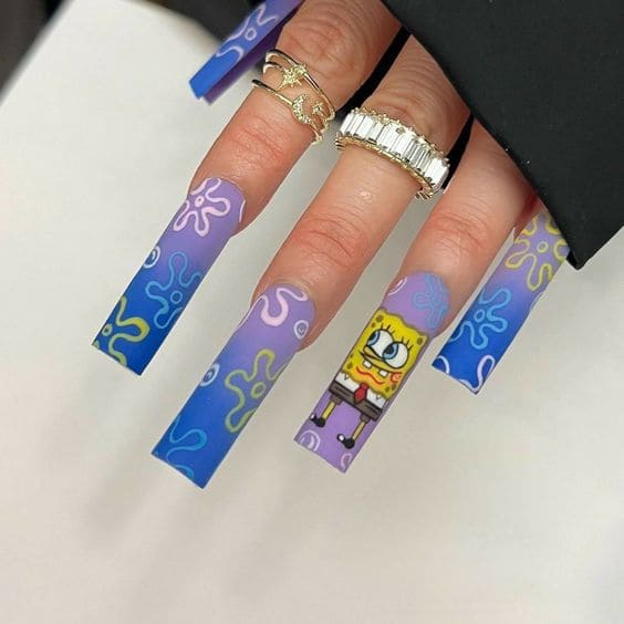 SpongeBob Inspired Blue Summer Nails