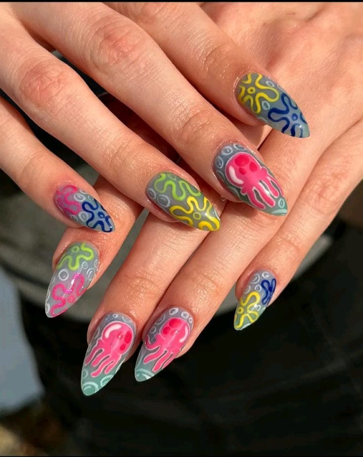 SpongeBob Inspired Blue Summer Nails