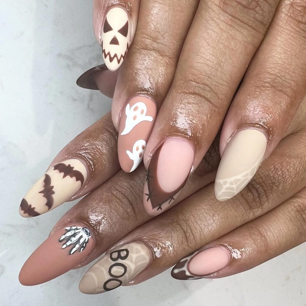 Spooky Brown Ghost Nails