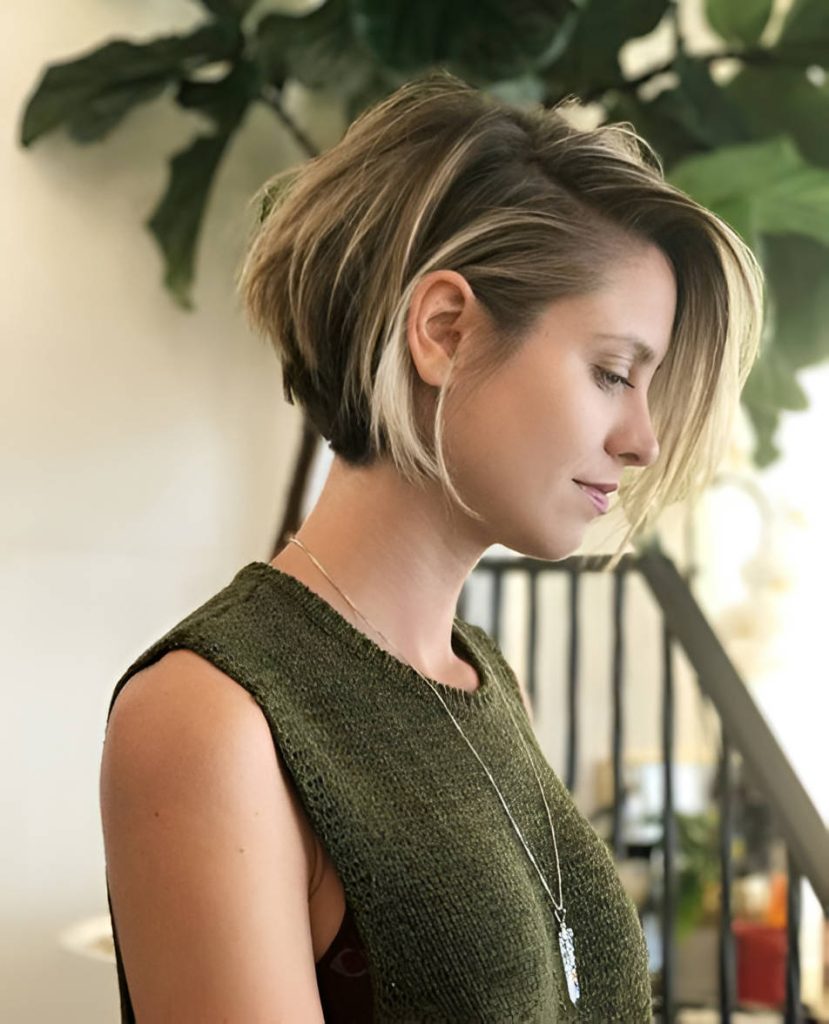 Stacked Blonde Bob With Dark Roots