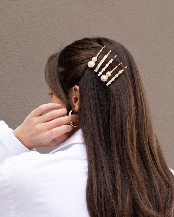 Straight Hair With Barrettes
