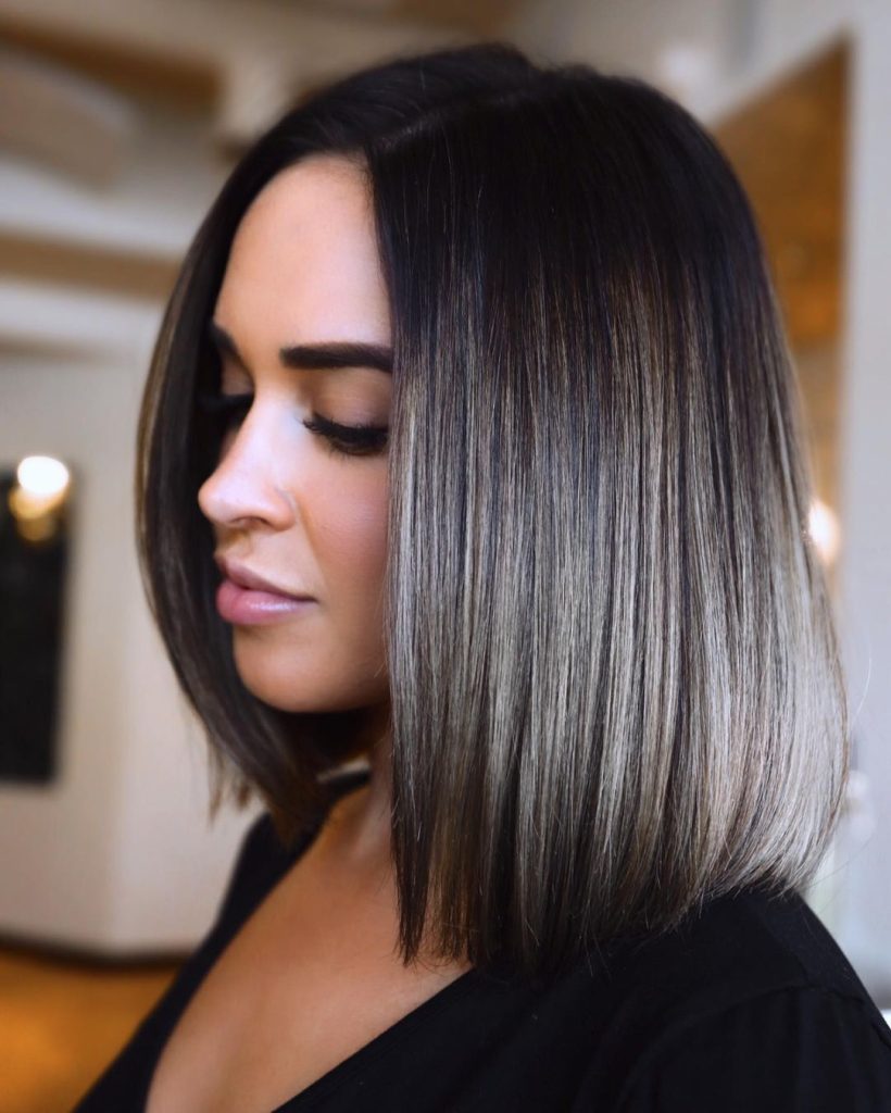 Straight Lob With Dark Ash Brown Color