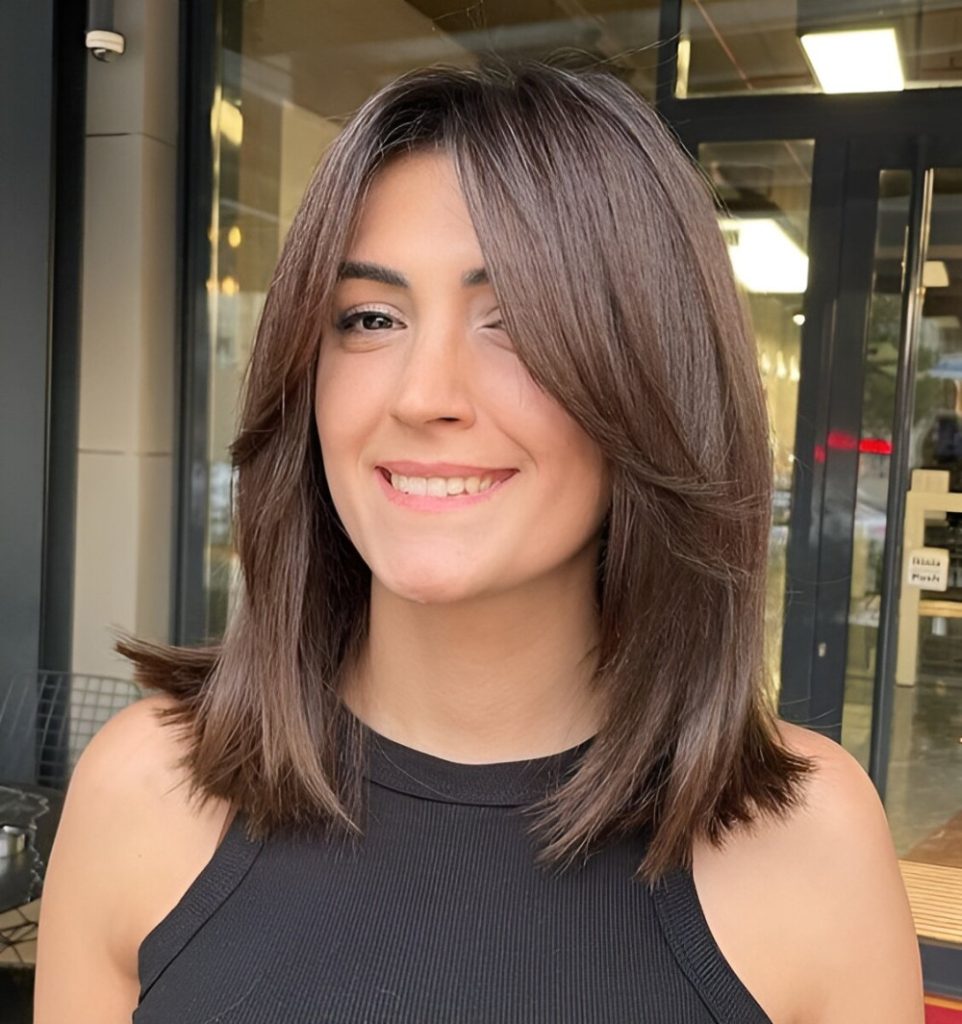 Straight Lob With With Curtain Bangs