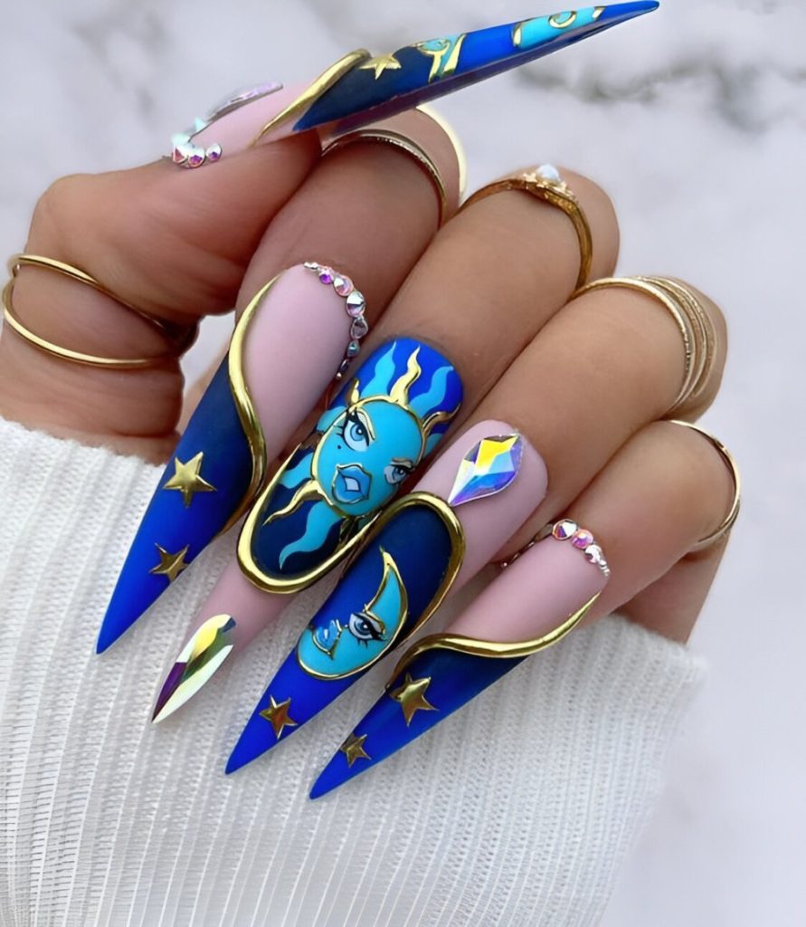 Stunning Blue Nails With Magical Nail Art