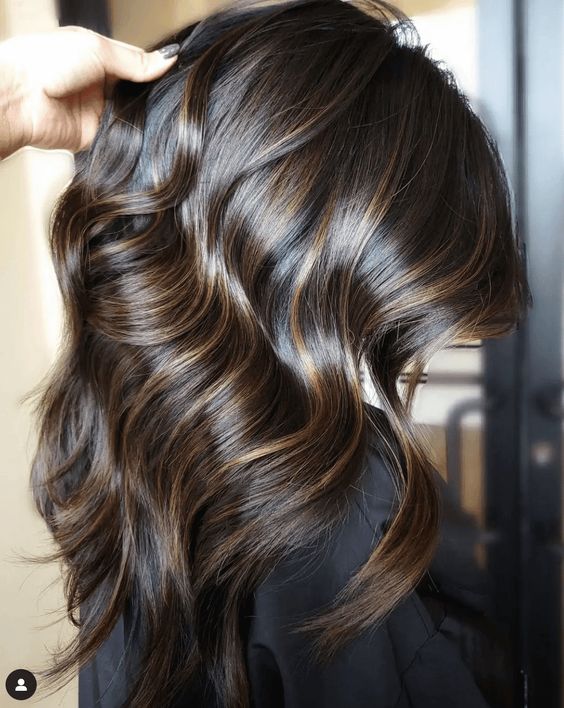 Subtle Caramel Highlights On Black Hair