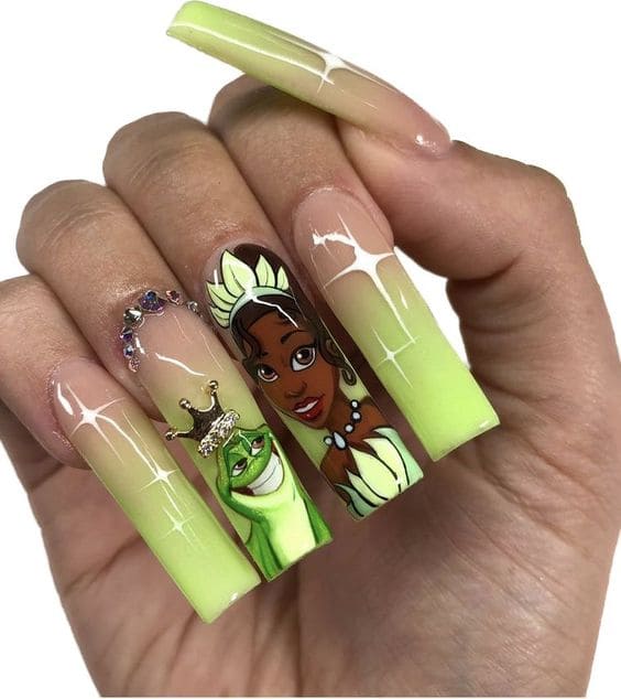 Tiana Princess Nails