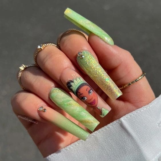 Tiana Princess Nails