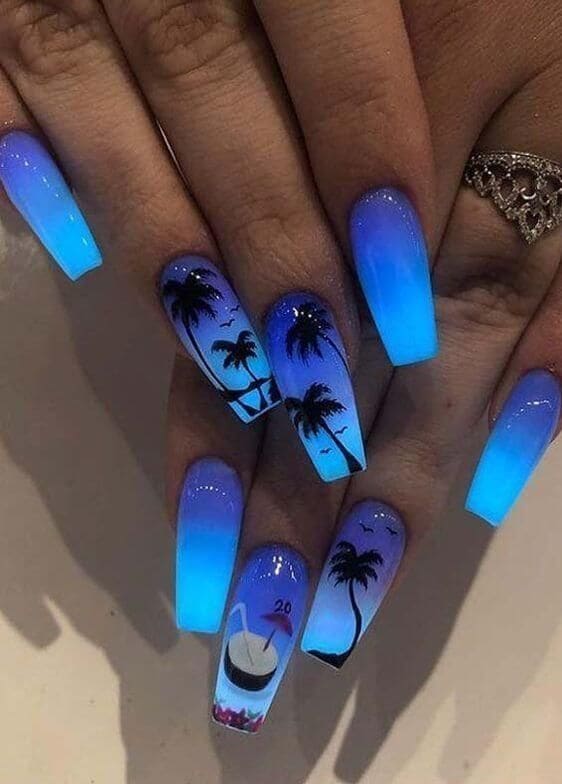  Tropical Blue Nail Art