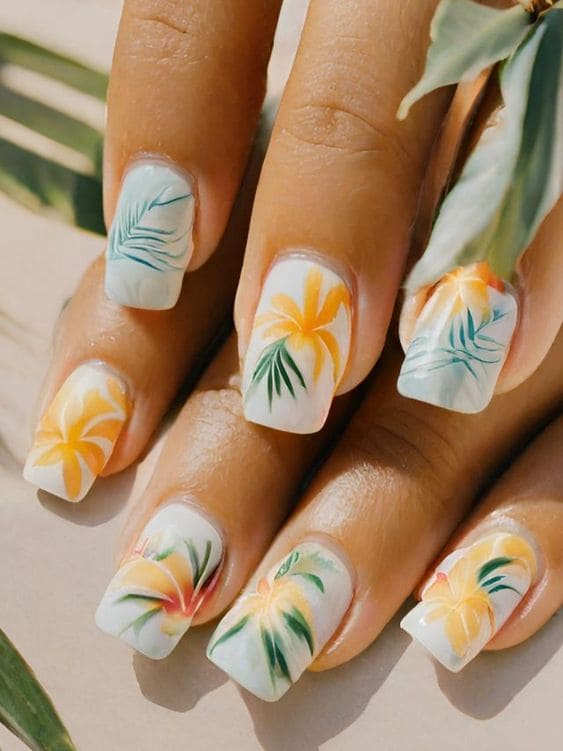 Tropical Floral Nails For Summer
