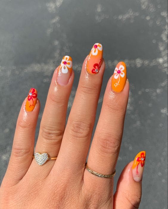 Tropical Floral Nails For Summer
