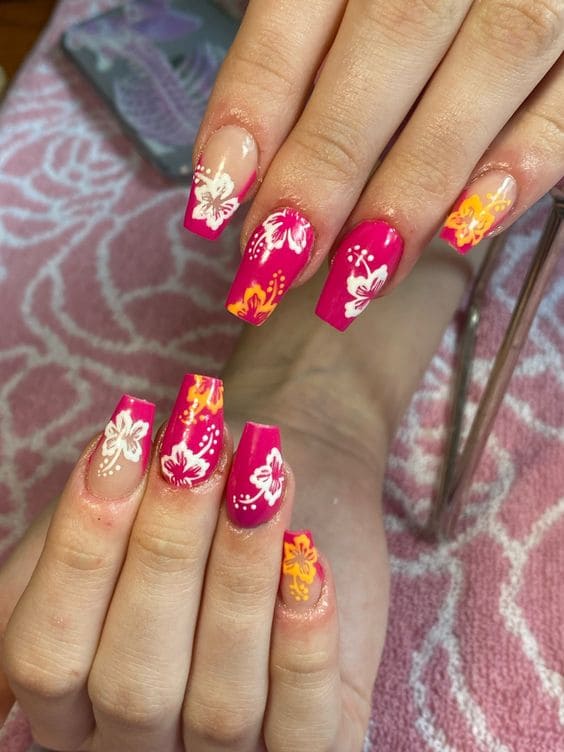 Tropical Floral Nails For Summer