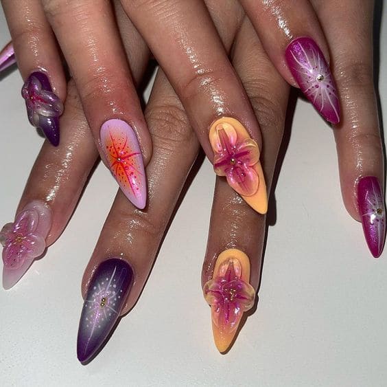 Tropical Floral Nails For Summer