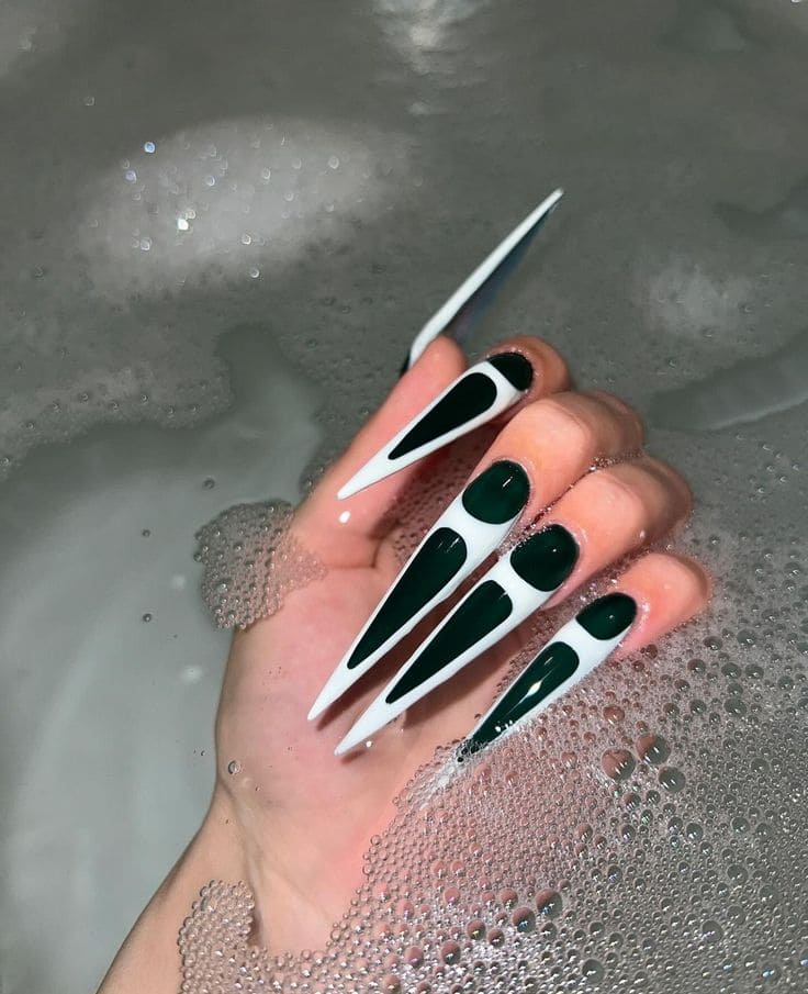 Unique French Nail Art on Long Stilleto