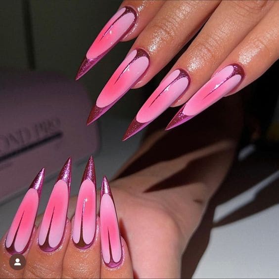 Unique French Nail Art on Long Stilleto