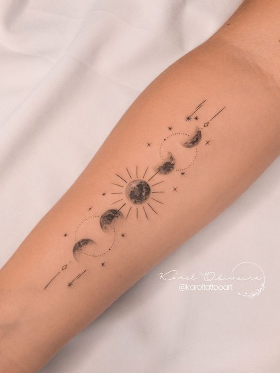  Vertical Moon Phases Arm Tattoo