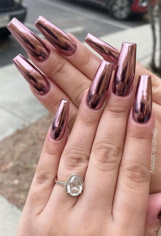 Warm Tone Chrome Manicure