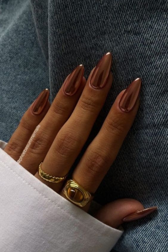 Warm Tone Chrome Manicure