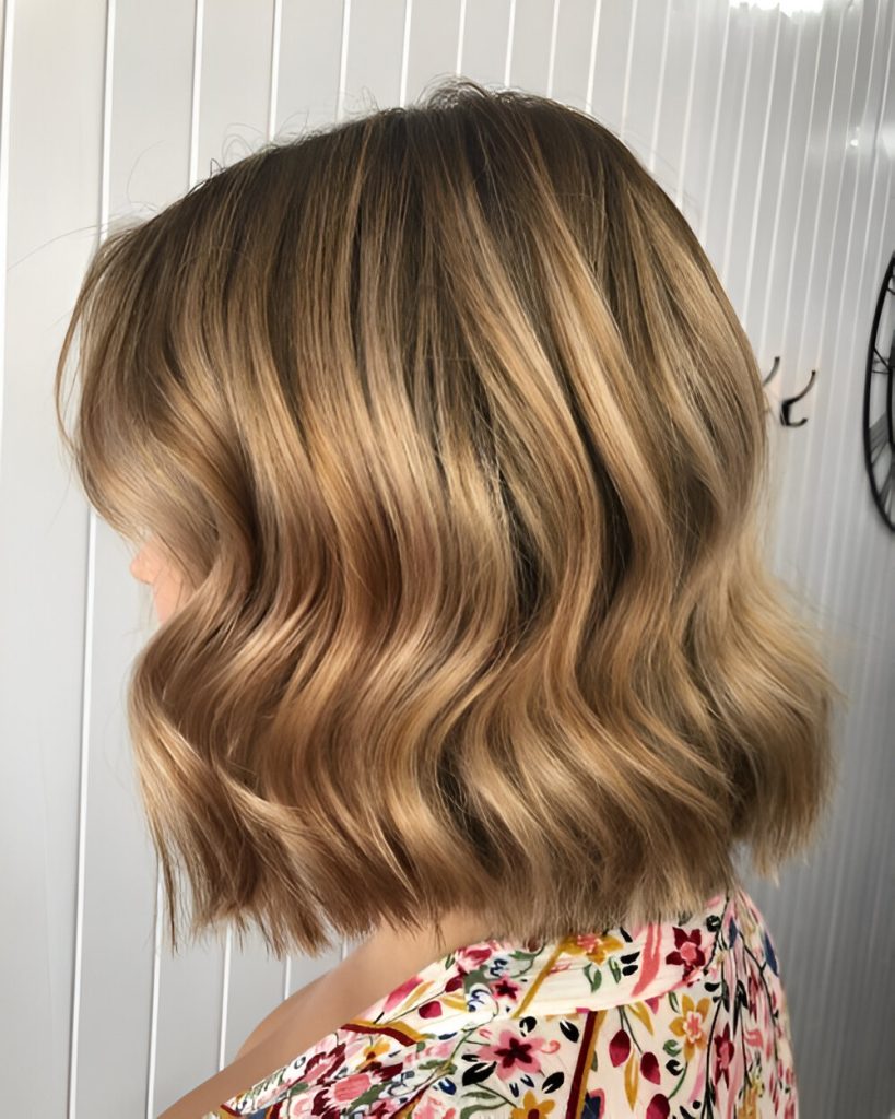 Wavy Bob With Caramel Balayage Highlights