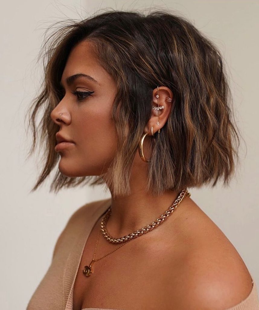 Wavy Dark Brunette Bob