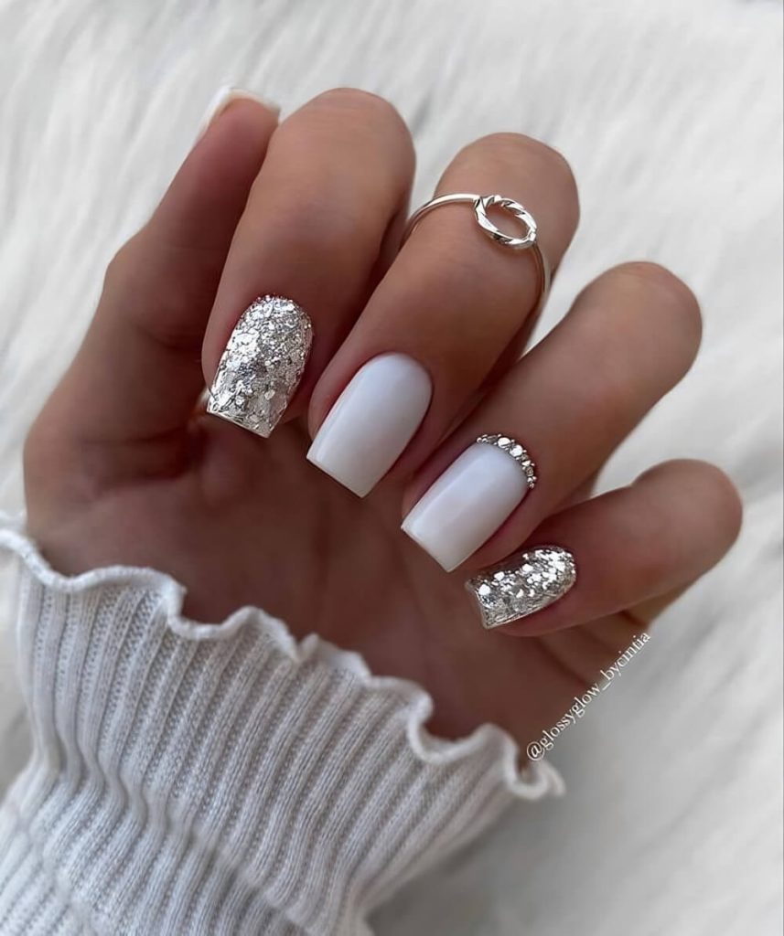  White Nail Designs With Glitter