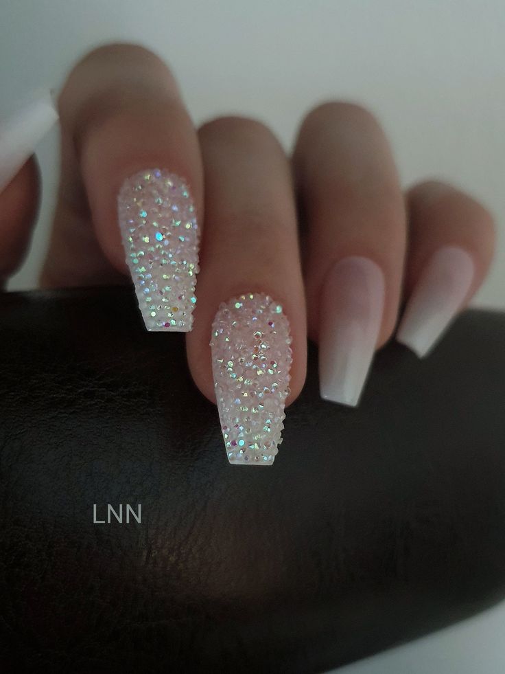 White Ombre Glitter Nail Designs