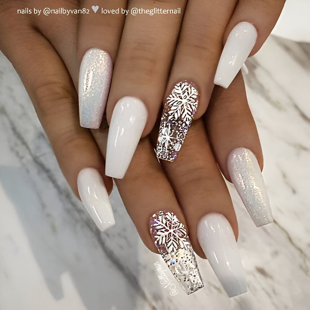 White Snowflake Nails