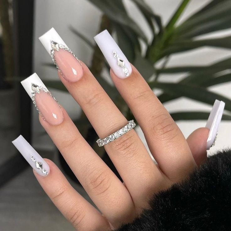 White Square French Tip Nails
