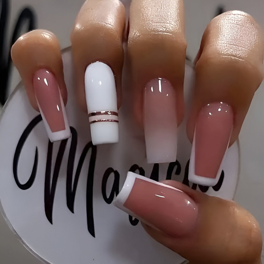 White Square French Tip Nails