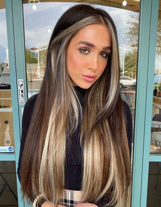 Wide Caramel Highlights On Black Hair