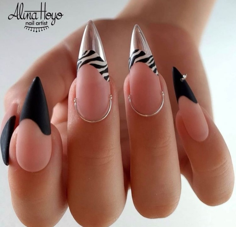 Zebra Silver French Tips