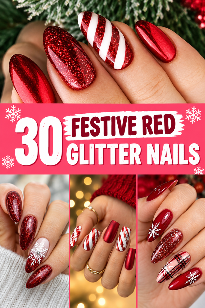 27+ Festive Red Glitter Nails To Make You The Star Of The Show
